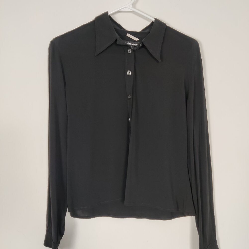 Teenflo Teenflo Girl's Button Down Shirt Blouse in Black Size 14 Goth Whimsigoth
